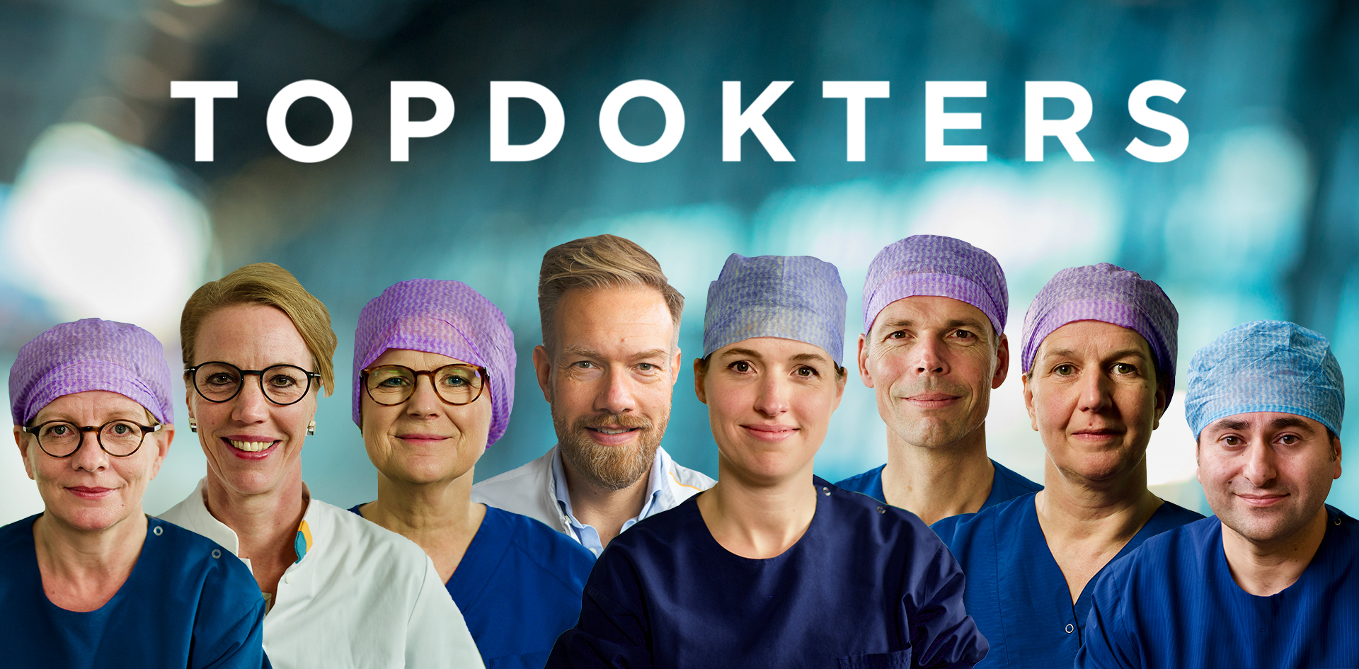 Alle artsen die in beeld komen in seizoen 2 van topdokters - 2e van links: revalidatiearts Ilse van Nes van de Sint Maartenskliniek